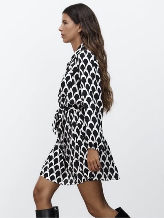 Zara Dresses & Skirts - Zara Black and White Geometric Tie-Waist Mini Dress